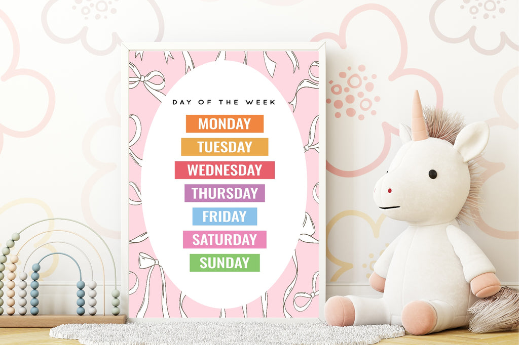 Pink Bow Days Of The Week Poster | Educational Wall Art