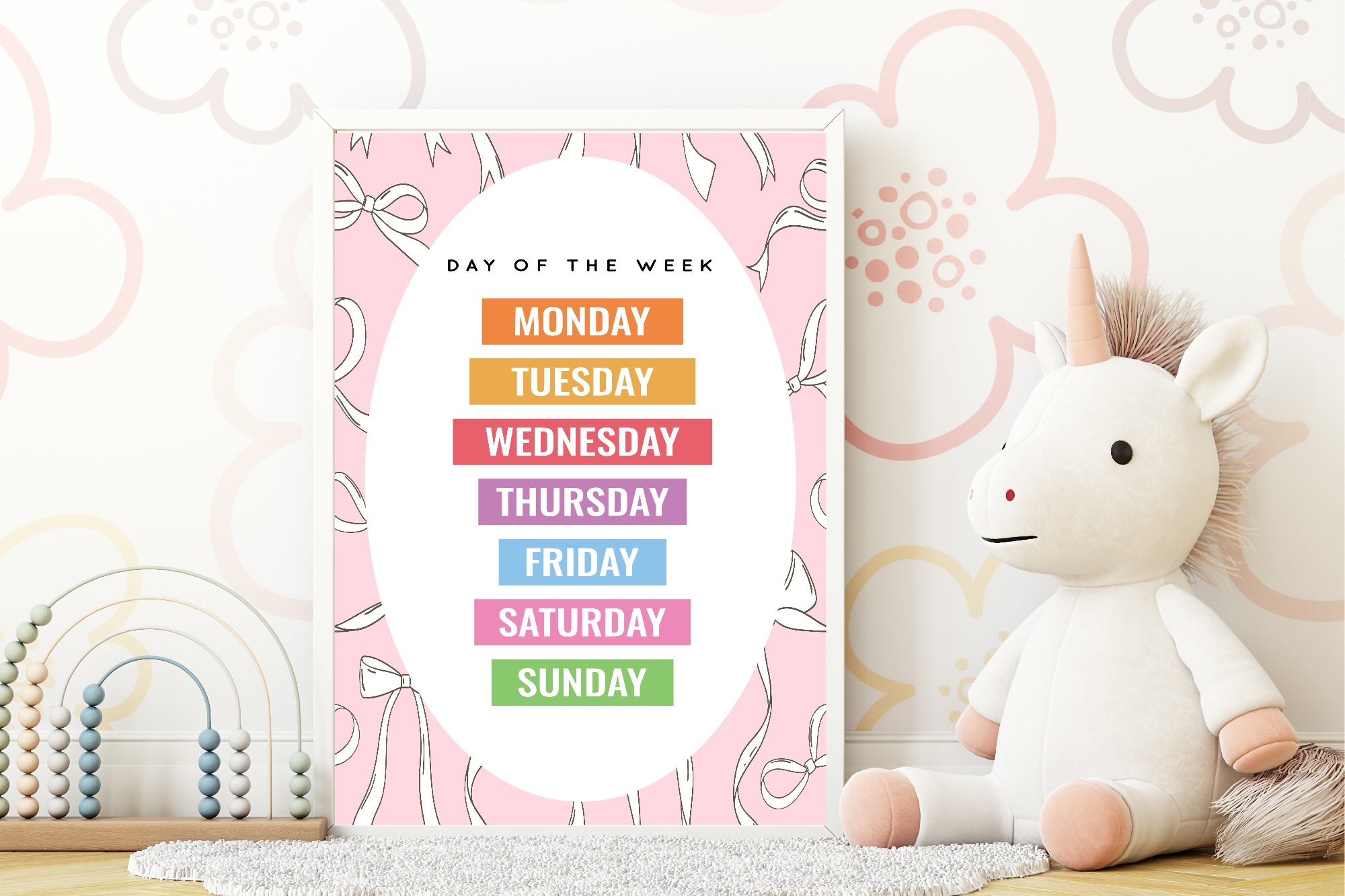 Pink Bow Days Of The Week Poster | Educational Wall Art