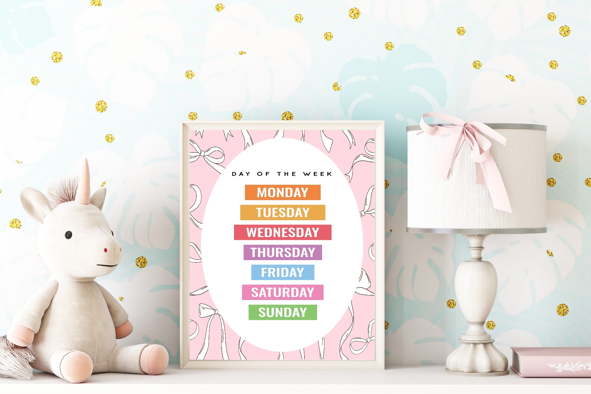 Pink Bow Days Of The Week Poster | Educational Wall Art