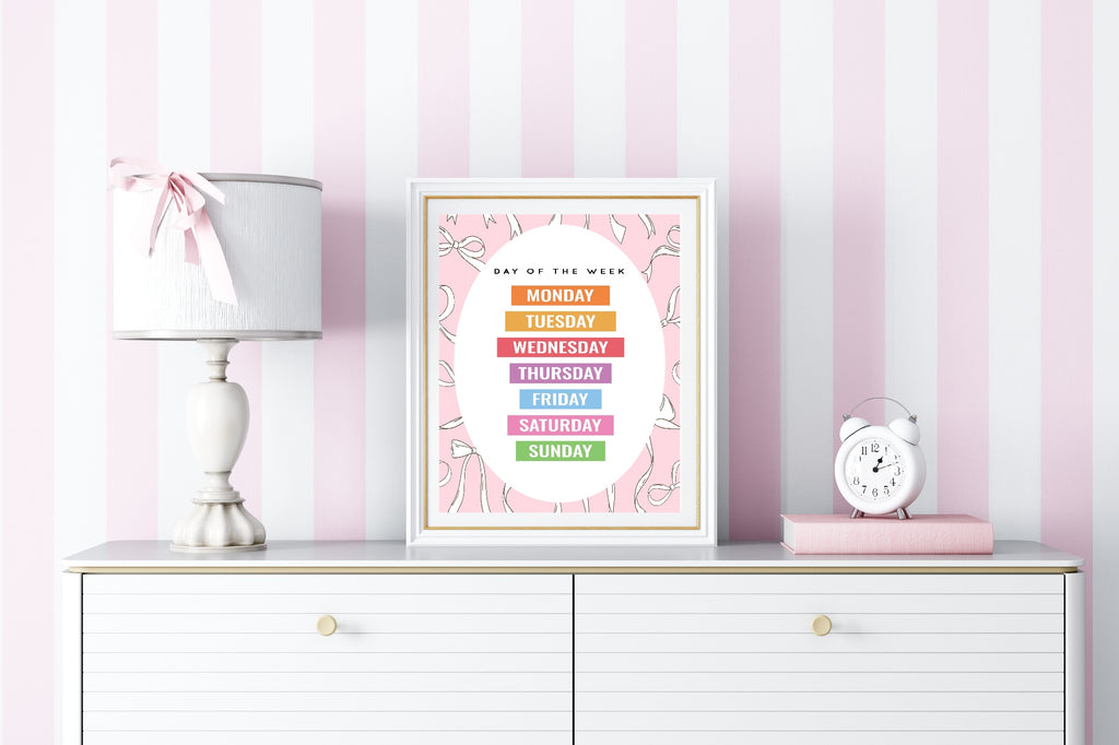 Pink Bow Days Of The Week Poster | Educational Wall Art