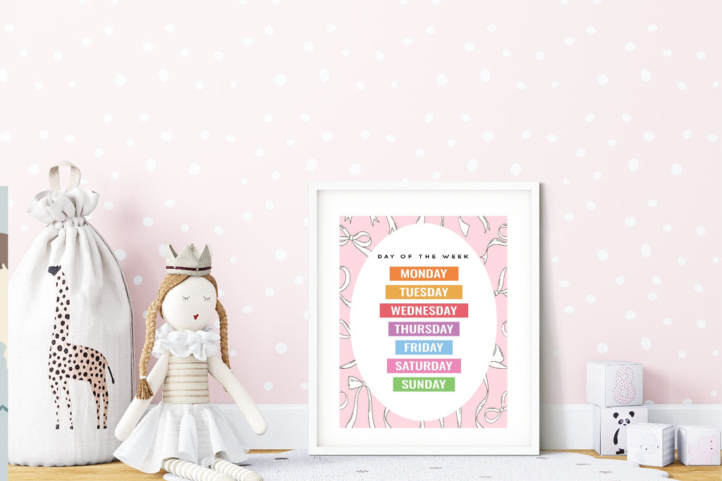 Pink Bow Days Of The Week Poster | Educational Wall Art