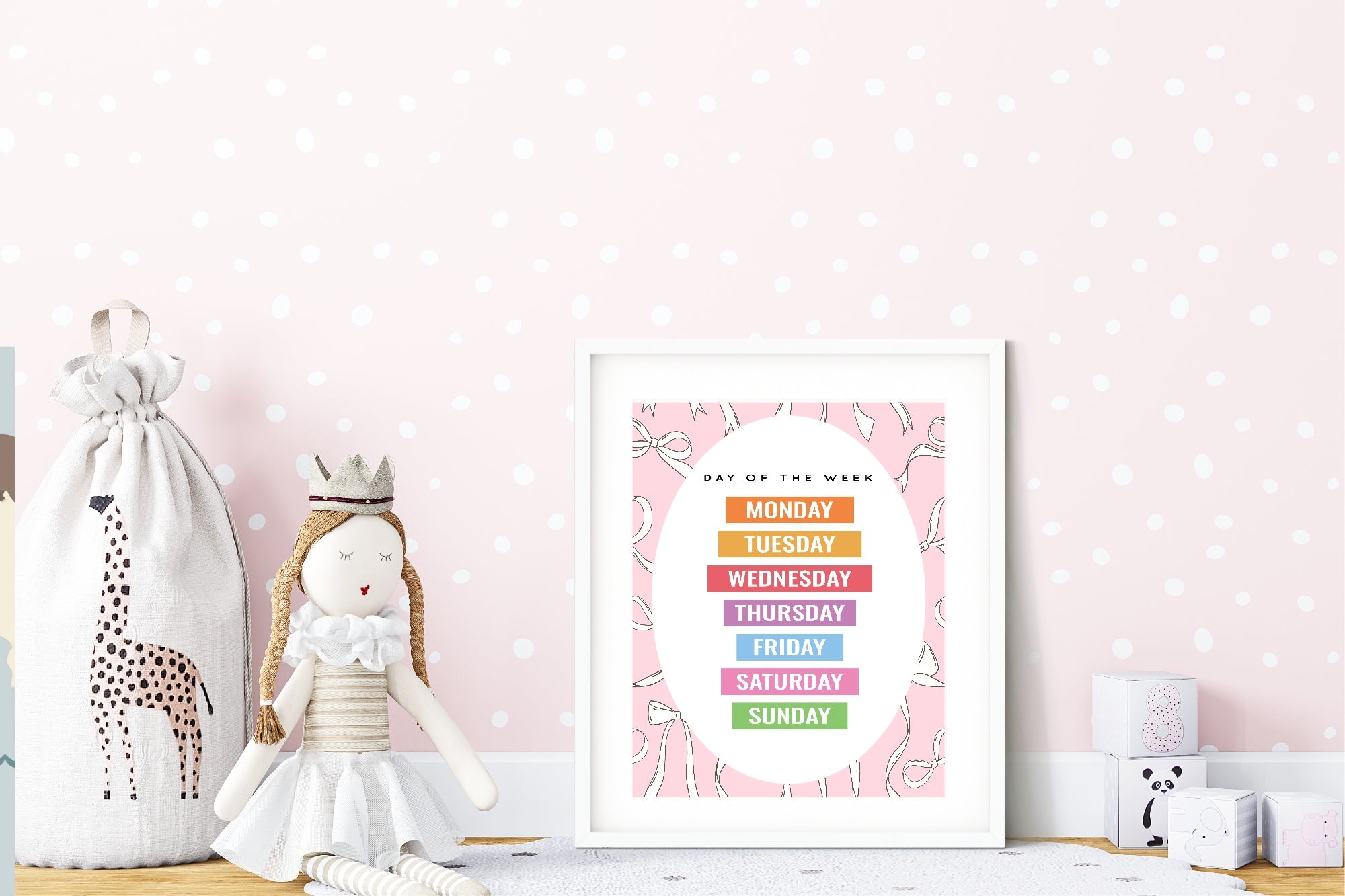 Pink Bow Days Of The Week Poster | Educational Wall Art