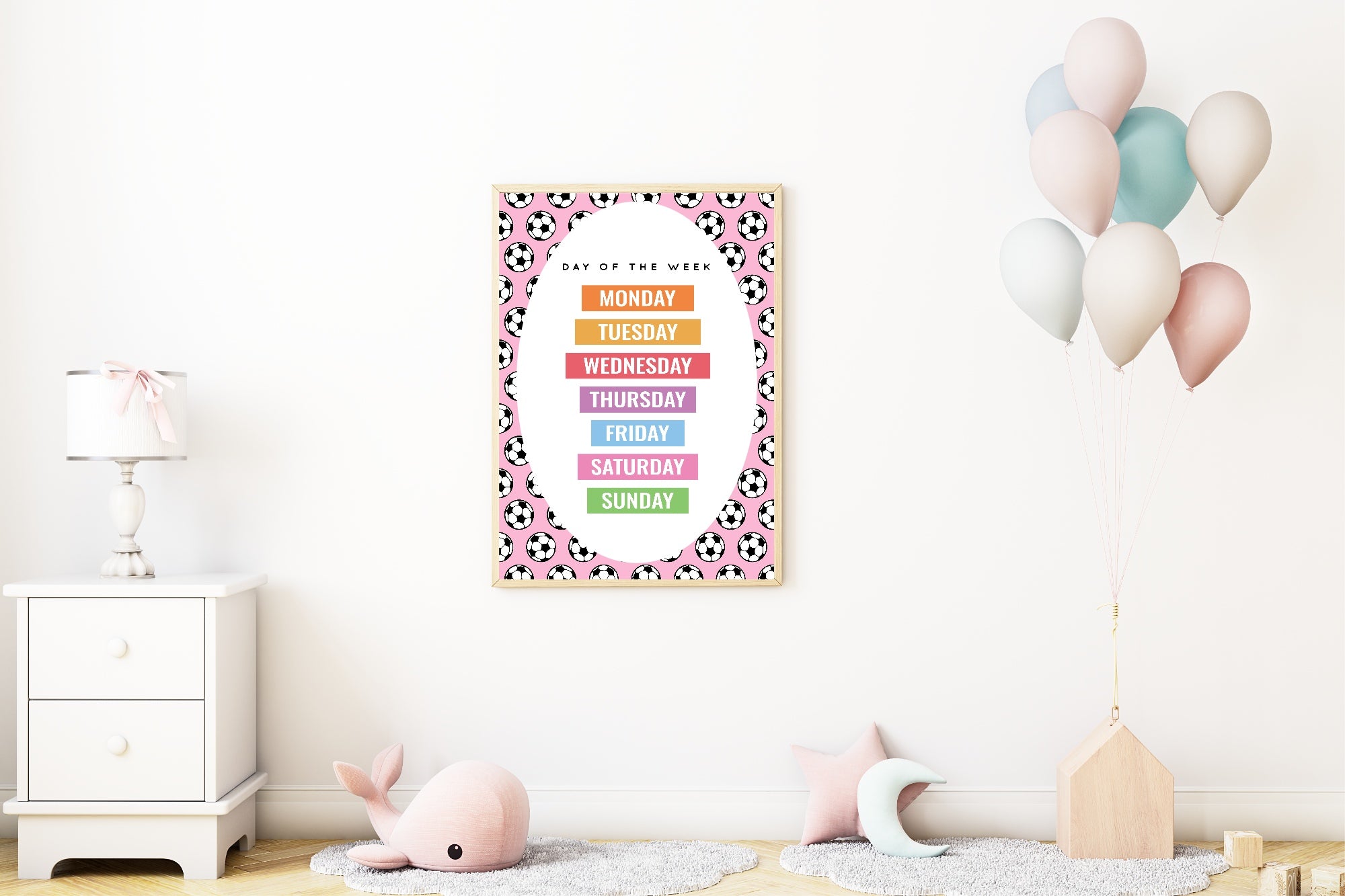 Pink Football Days Of The Week Poster | Educational Wall Art