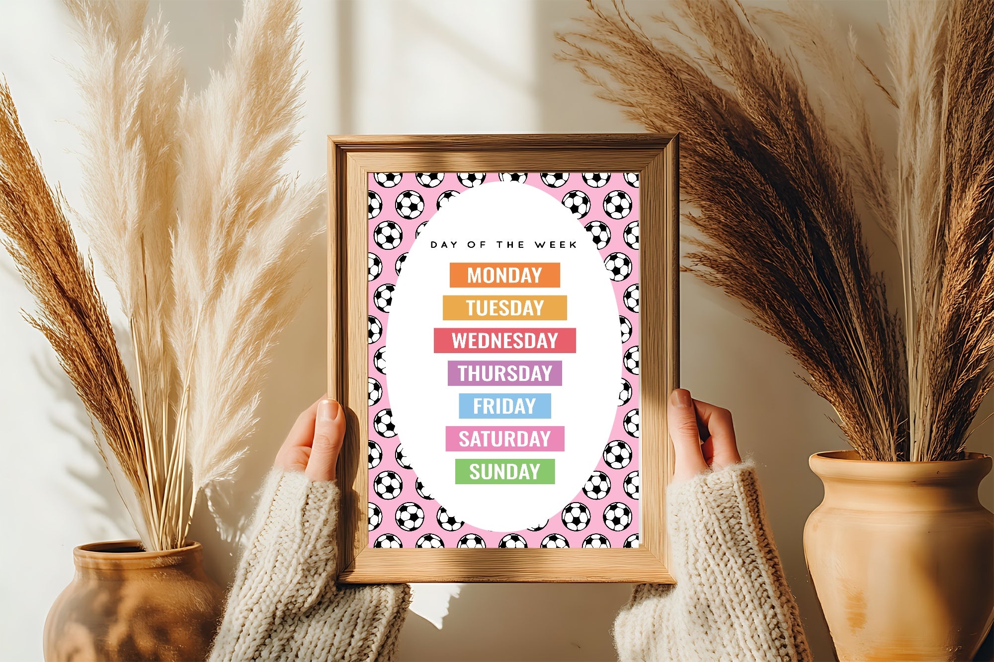 Pink Football Days Of The Week Poster | Educational Wall Art