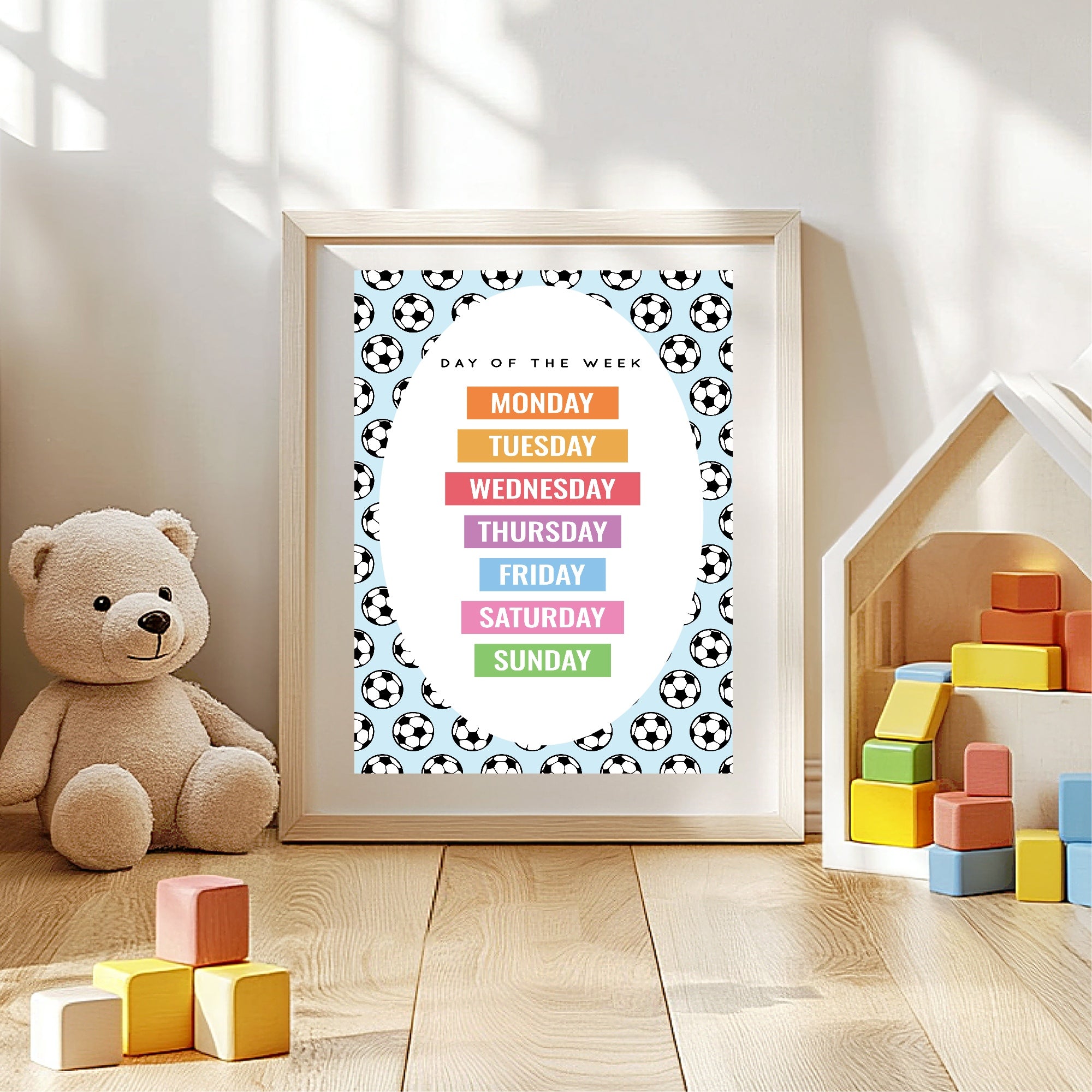 Blue Football Days Of The Week Poster | Educational Wall Art