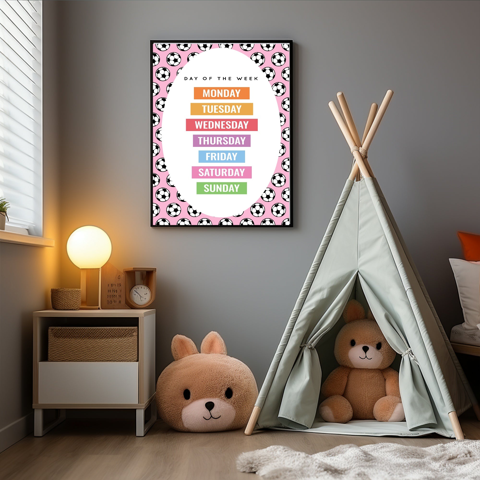 Pink Football Days Of The Week Poster | Educational Wall Art