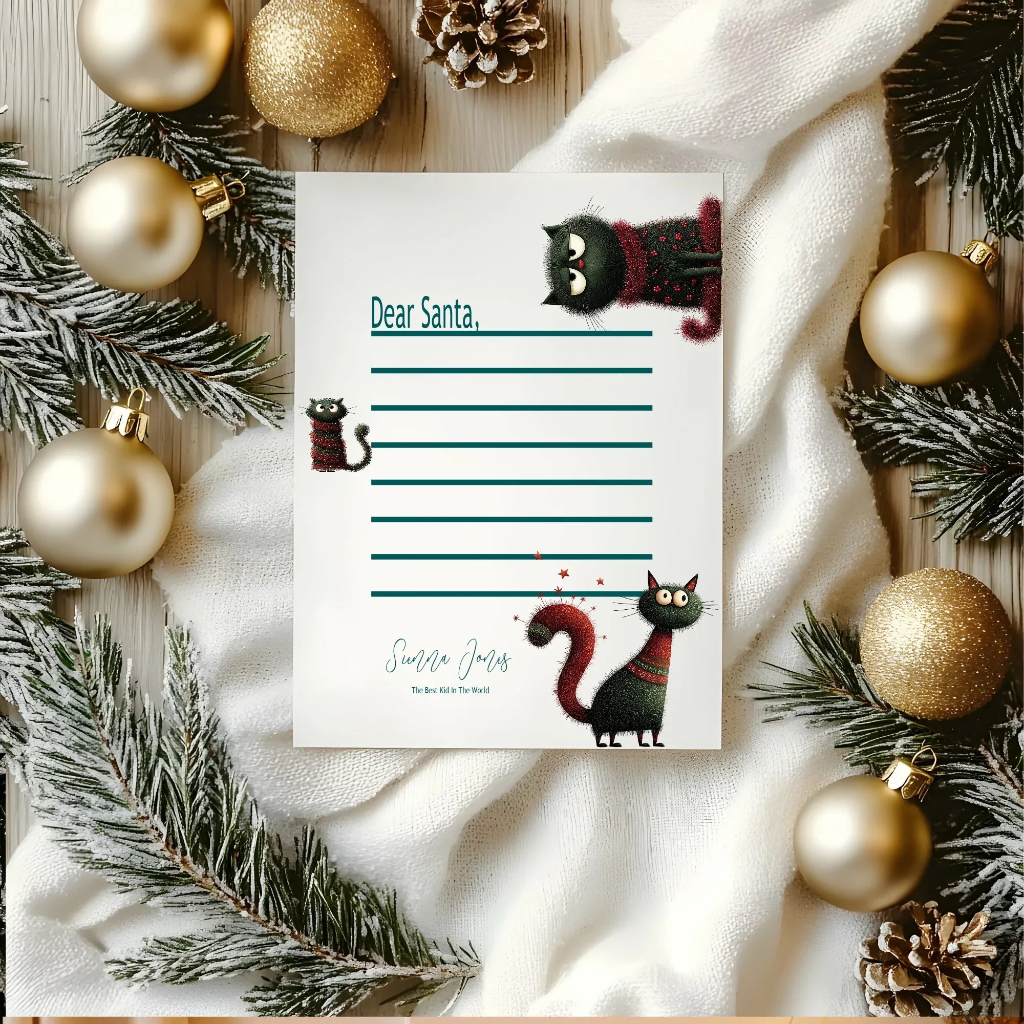 Christmas Cat Letter to Santa Kit inc Personalised Forever Print - Larosier Prints