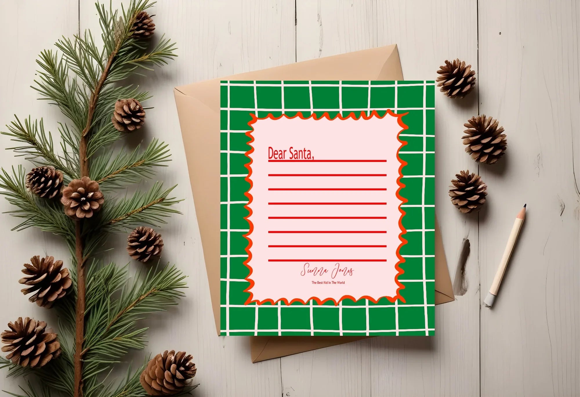 Christmas Green Check Letter to Santa Kit inc Personalised Forever Print - Larosier Prints