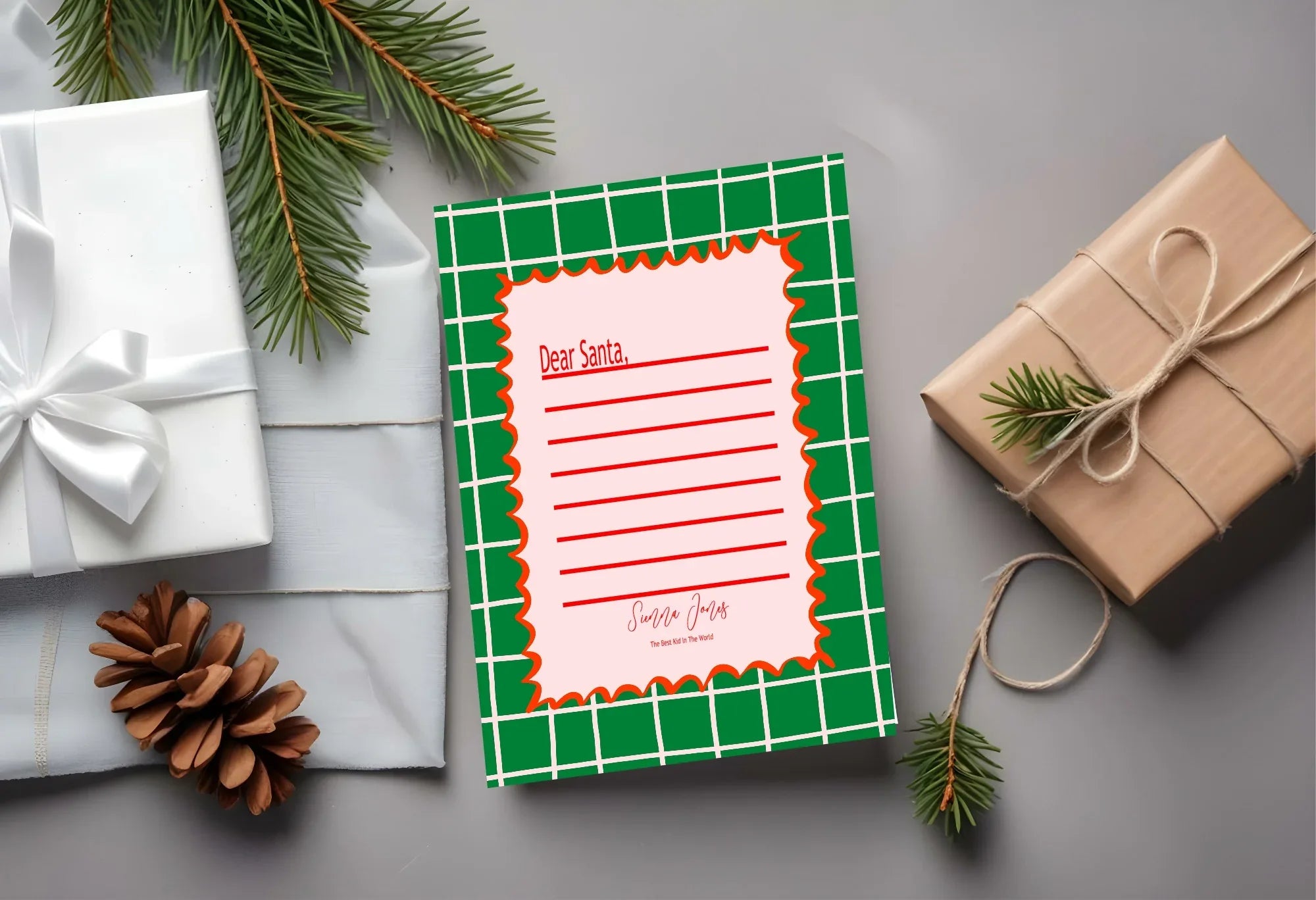 Christmas Green Check Letter to Santa Kit inc Personalised Forever Print - Larosier Prints
