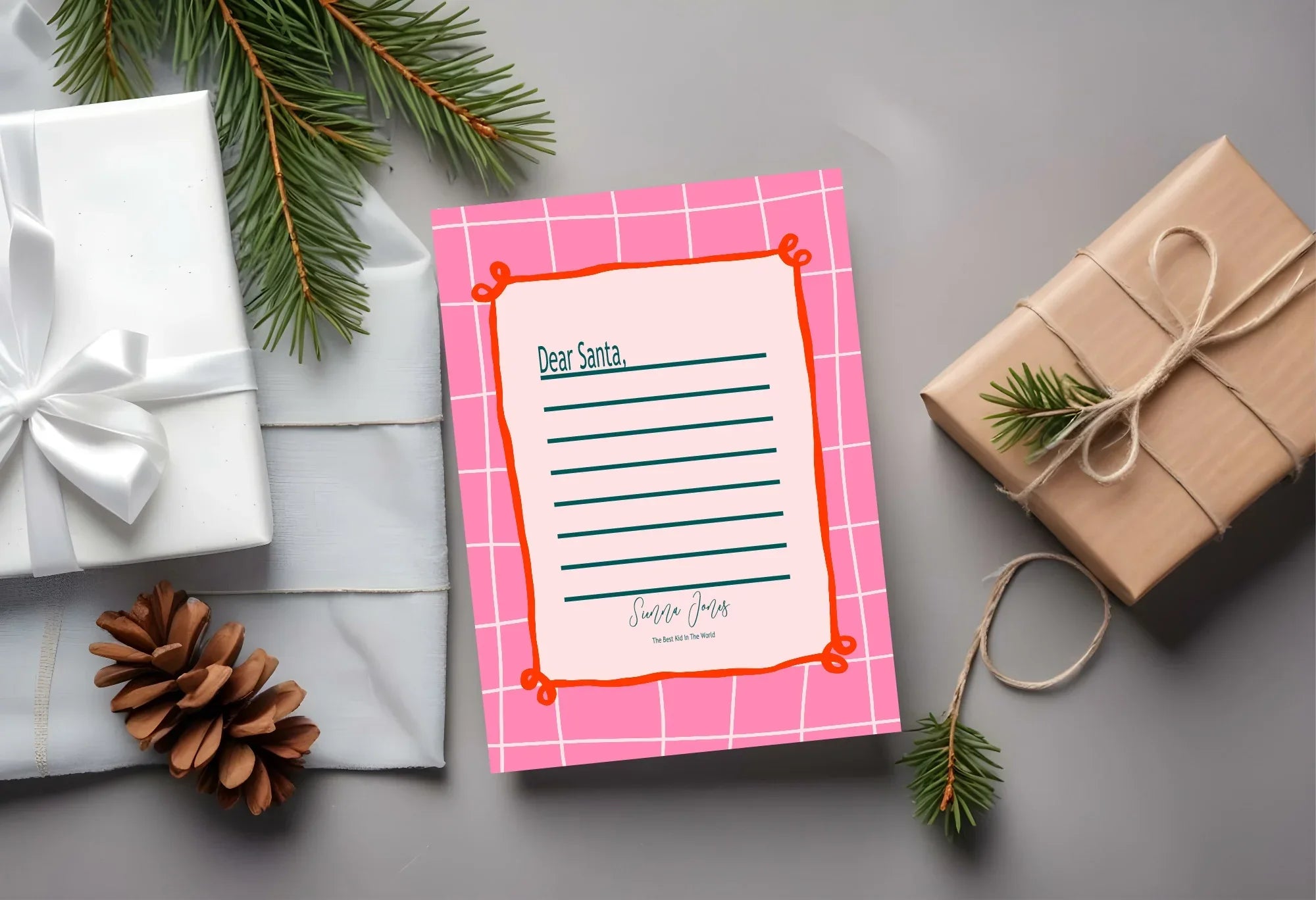 Christmas Pink Check Letter to Santa Kit inc Personalised Forever Print - Larosier Prints