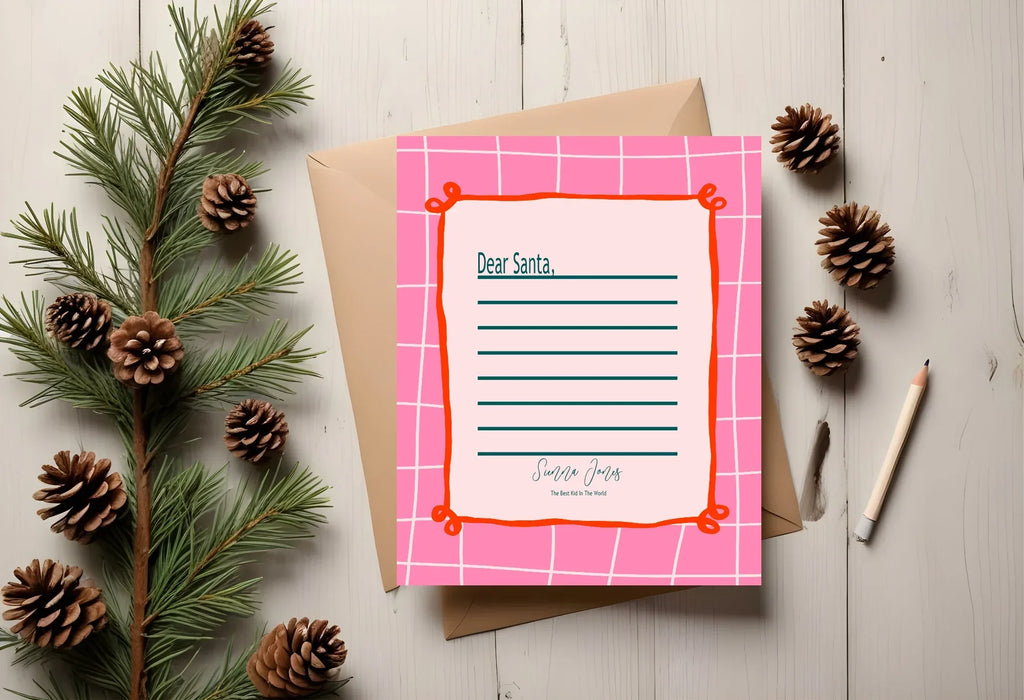 Christmas Pink Check Letter to Santa Kit inc Personalised Forever Print - Larosier Prints