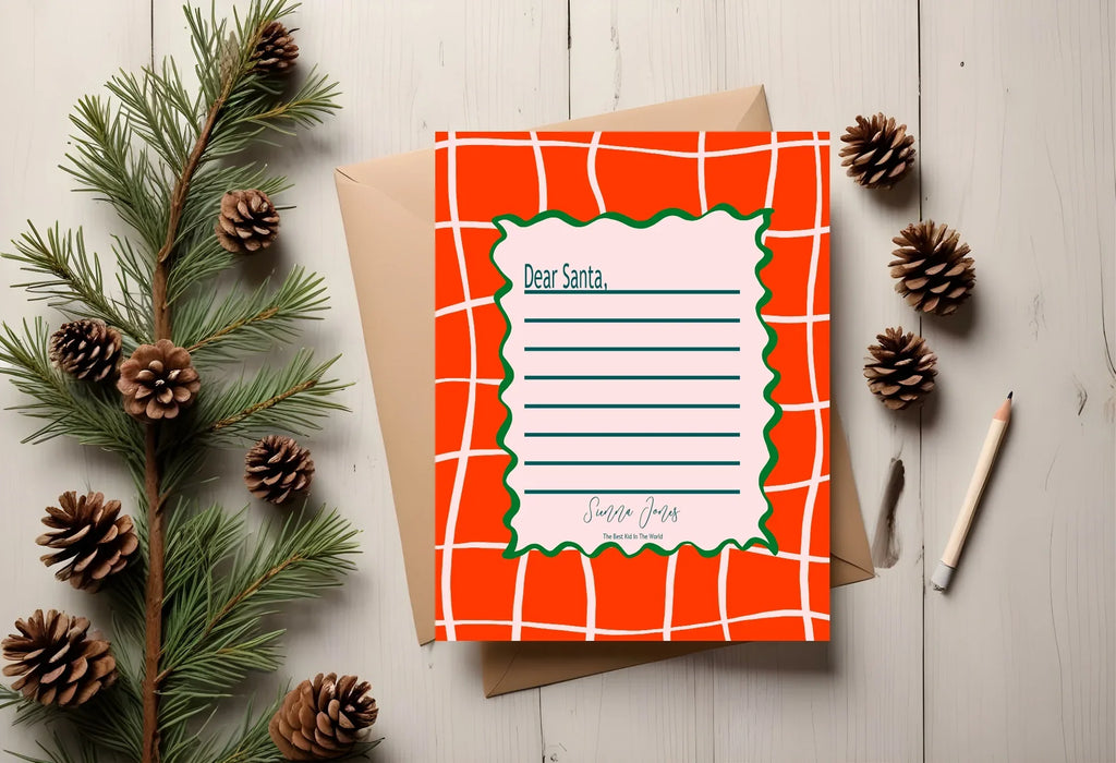 Christmas Red Check Letter to Santa Kit inc Personalised Forever Print - Larosier Prints