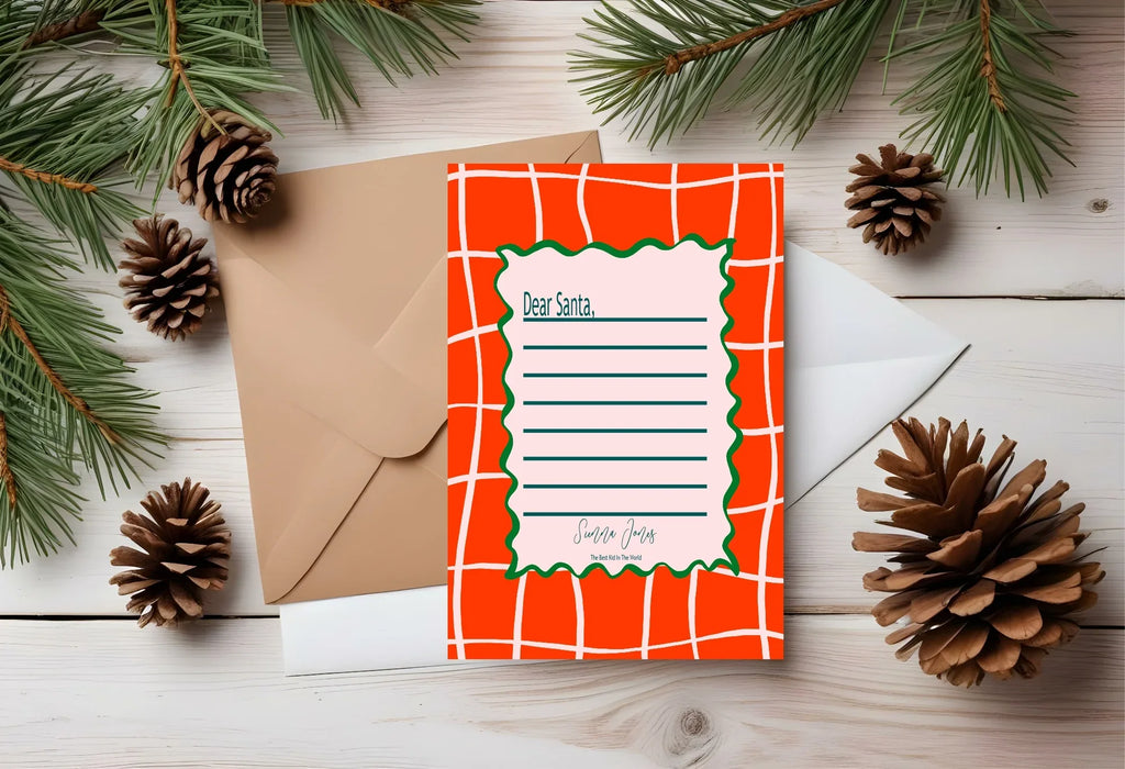 Christmas Red Check Letter to Santa Kit inc Personalised Forever Print - Larosier Prints