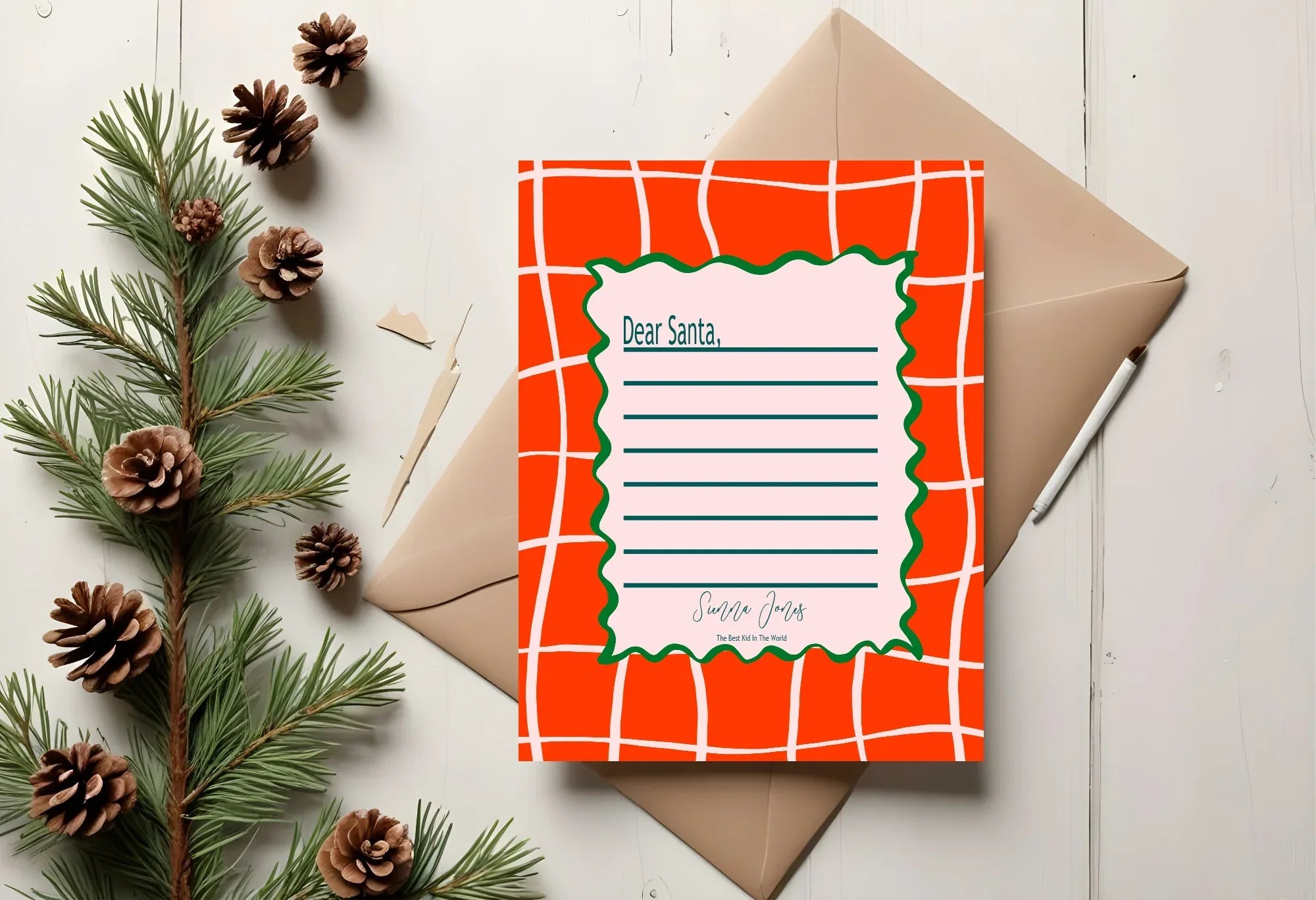 Christmas Red Check Letter to Santa Kit inc Personalised Forever Print - Larosier Prints