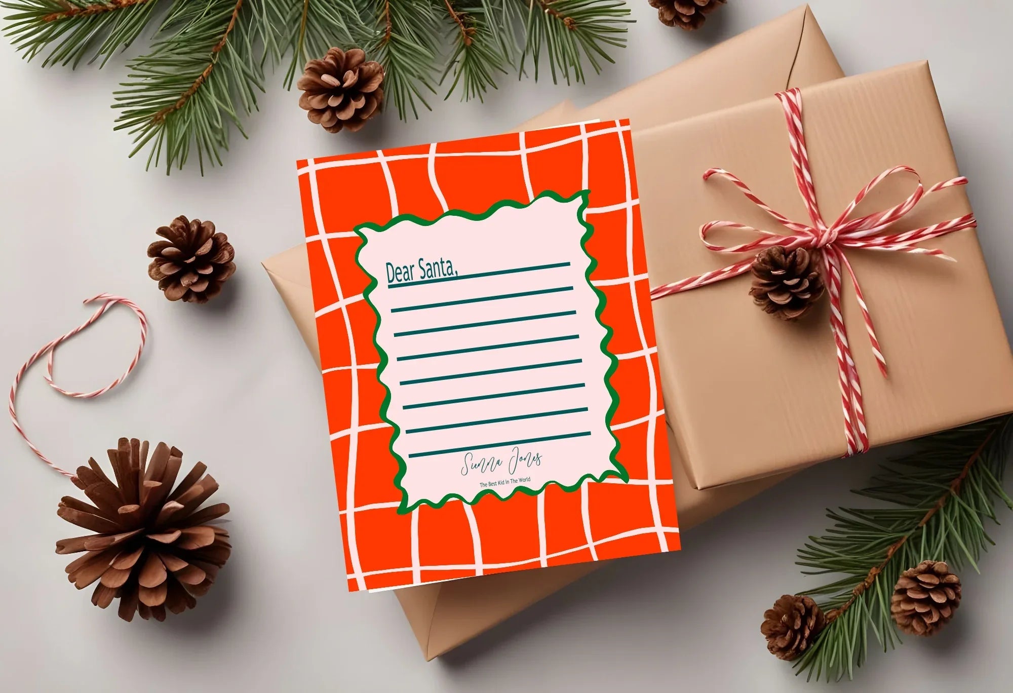 Christmas Red Check Letter to Santa Kit inc Personalised Forever Print - Larosier Prints