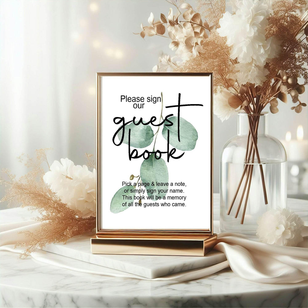 Eucalyptus Guest Book Baby Shower Party Sign - Larosier Prints