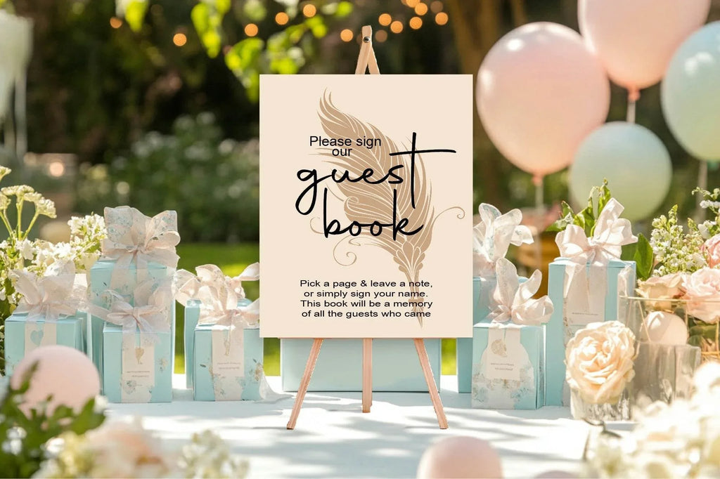Vintage Guest Book Baby Shower Party Sign - Larosier Prints