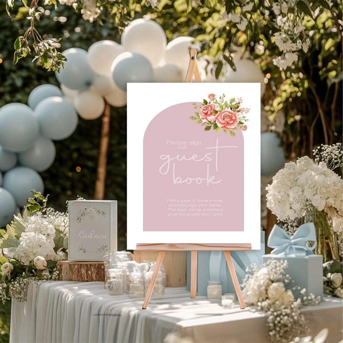 Baby In Bloom custom baby shower party sign example: Baby In Bloom Guest Book Baby Shower Party Sign
