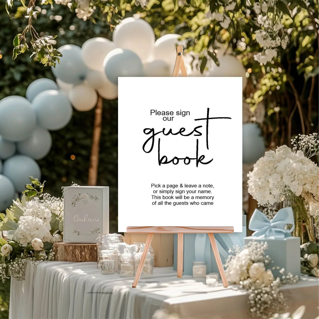 Minimalist Guest Book Baby Shower Party Sign | Black & White - Larosier Prints