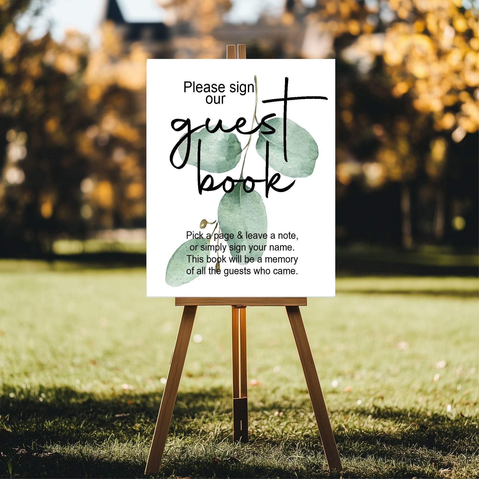 Eucalyptus Guest Book Baby Shower Party Sign - Larosier Prints