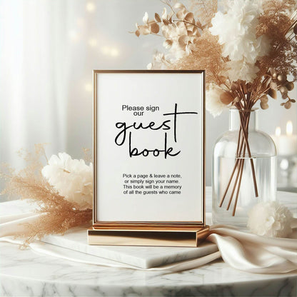 Minimalist Guest Book Baby Shower Party Sign | Black & White