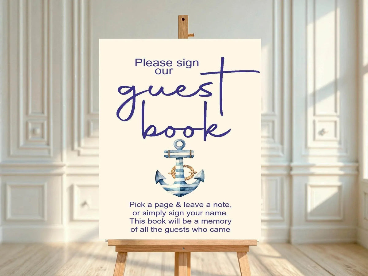 Nautical custom baby shower party sign example: Nautical Guest Book Baby Shower Party Sign