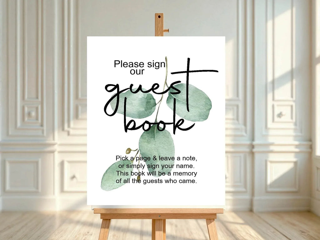 Eucalyptus Guest Book Baby Shower Party Sign - Larosier Prints