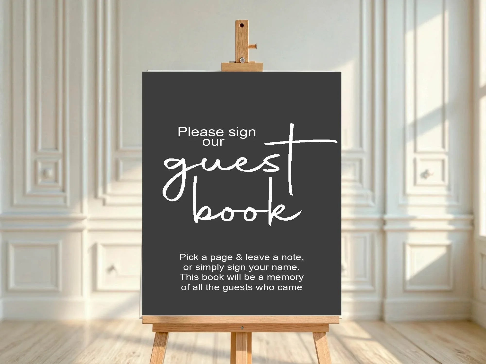 Minimalist Noir Guest Book Baby Shower Party Sign - Larosier Prints