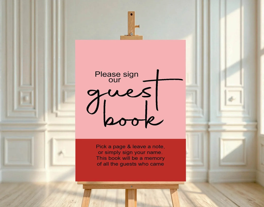 Red & Pink Guest Book Baby Shower Party Sign - Larosier Prints