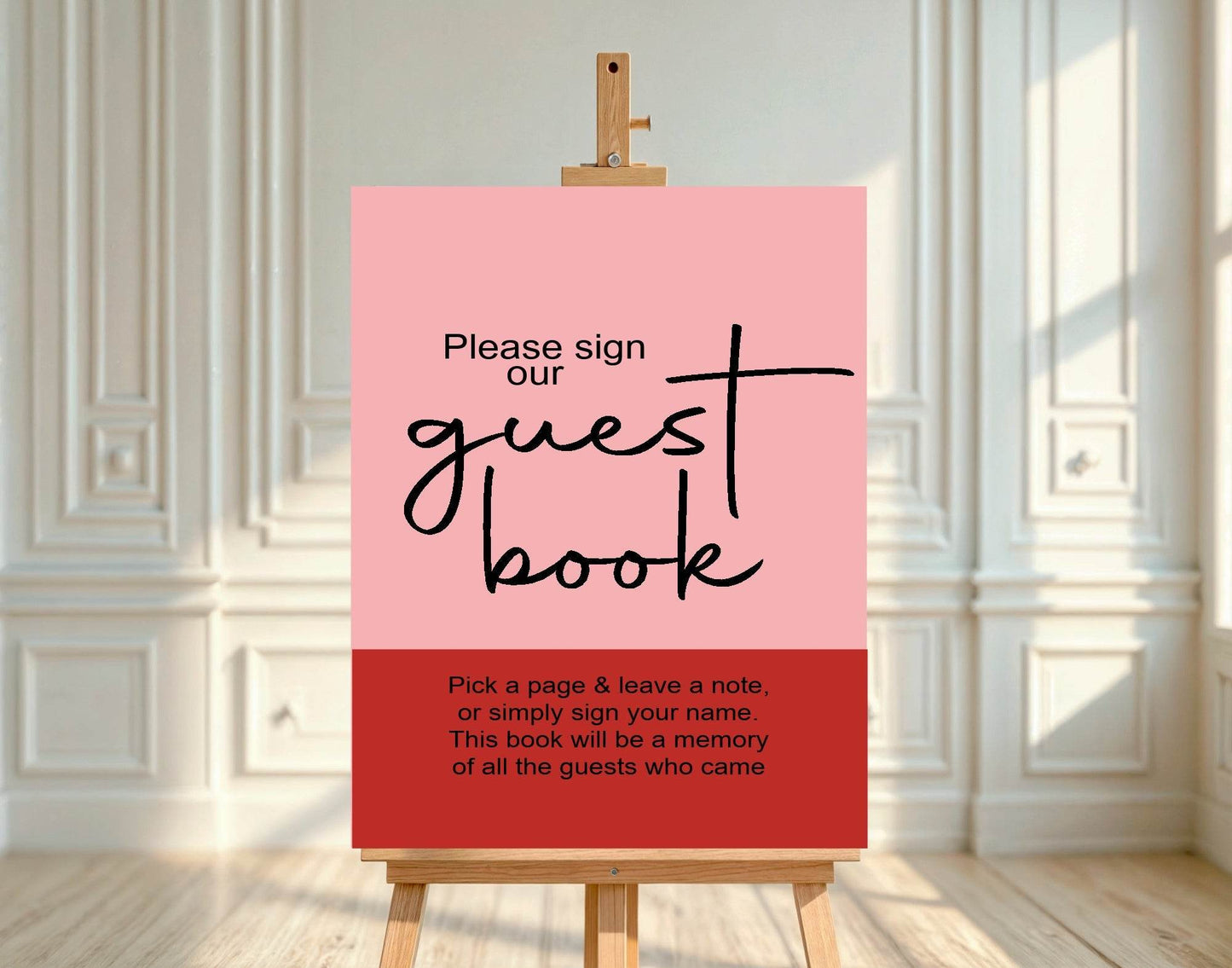 Red & Pink Guest Book Baby Shower Party Sign