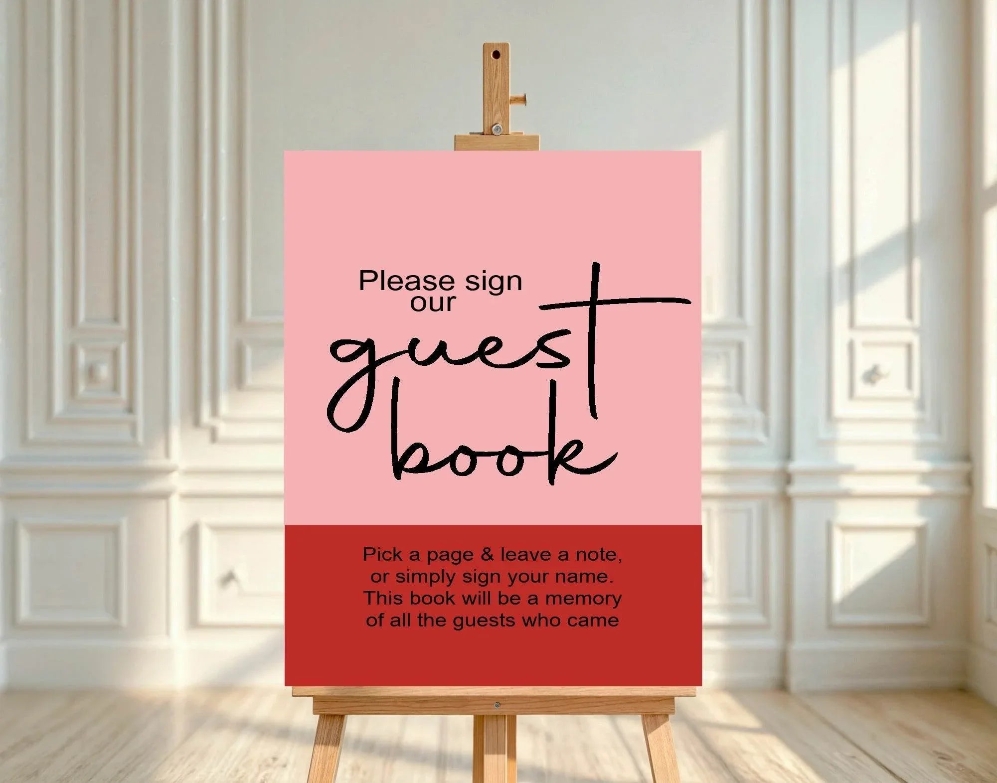 Red & Pink Guest Book Baby Shower Party Sign - Larosier Prints