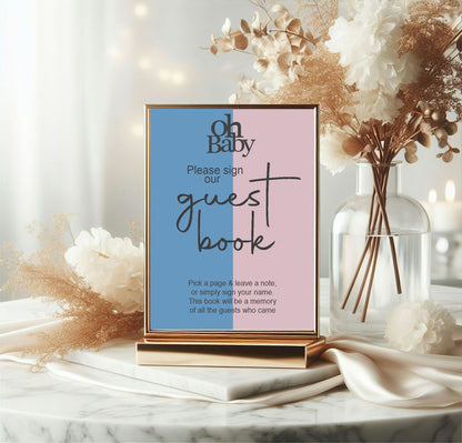 Oh Baby Guest Book Baby Shower Party Sign | Blue & Pink