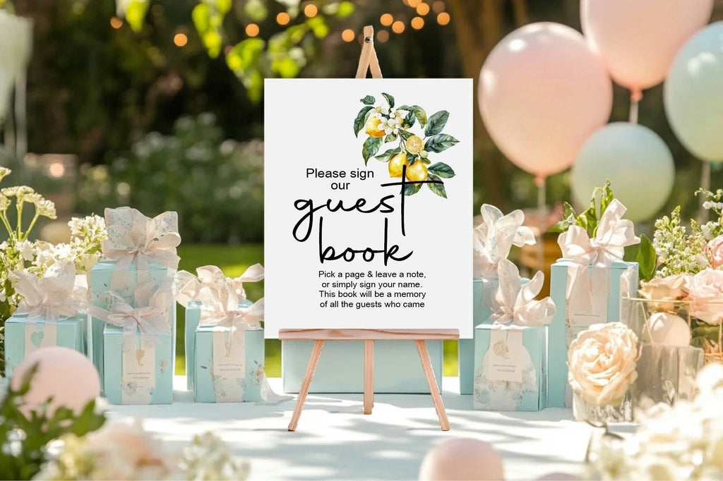 Lemon Tea Guest Book Baby Shower Party Sign - Larosier Prints