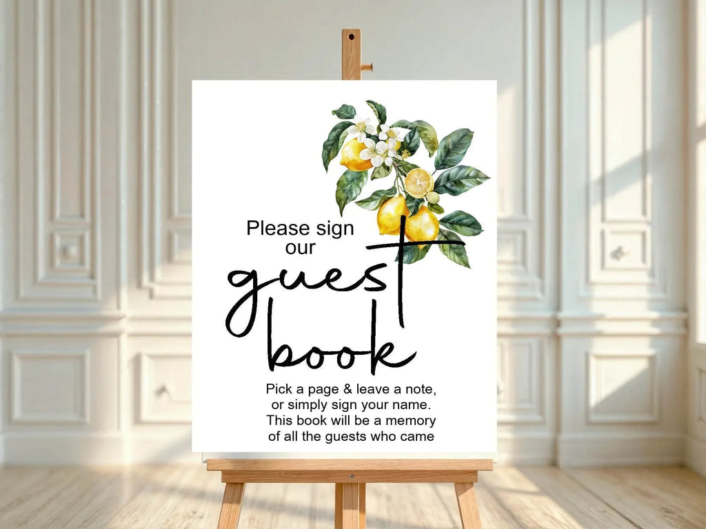 Lemon Tea Guest Book Baby Shower Party Sign - Larosier Prints
