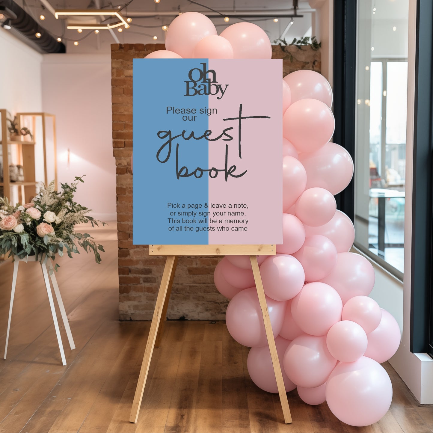 Oh Baby Guest Book Baby Shower Party Sign | Blue & Pink