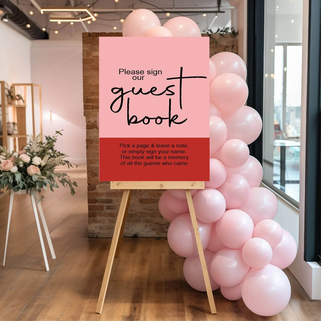 Red & Pink Guest Book Baby Shower Party Sign - Larosier Prints