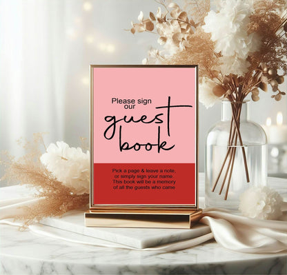 Red & Pink Guest Book Baby Shower Party Sign