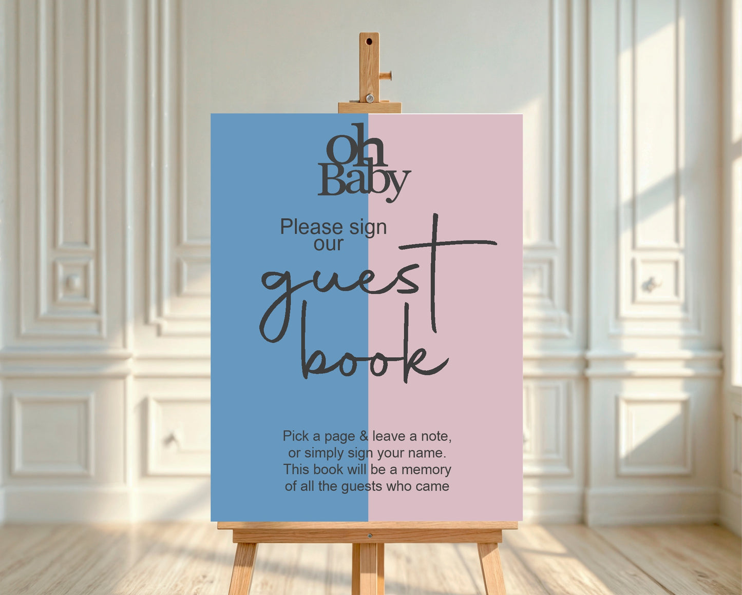 Oh Baby Guest Book Baby Shower Party Sign | Blue & Pink