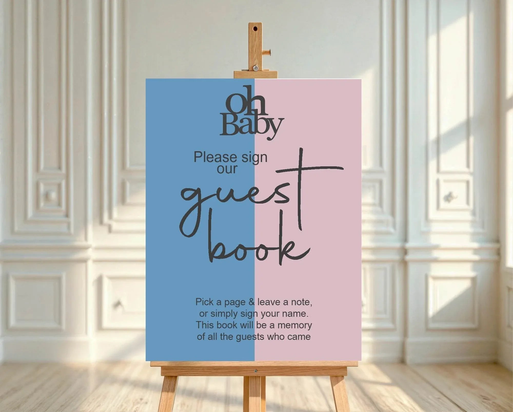 Oh Baby Guest Book Baby Shower Party Sign | Blue & Pink - Larosier Prints