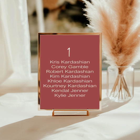 Rosewood Individual Table Plan Party Sign