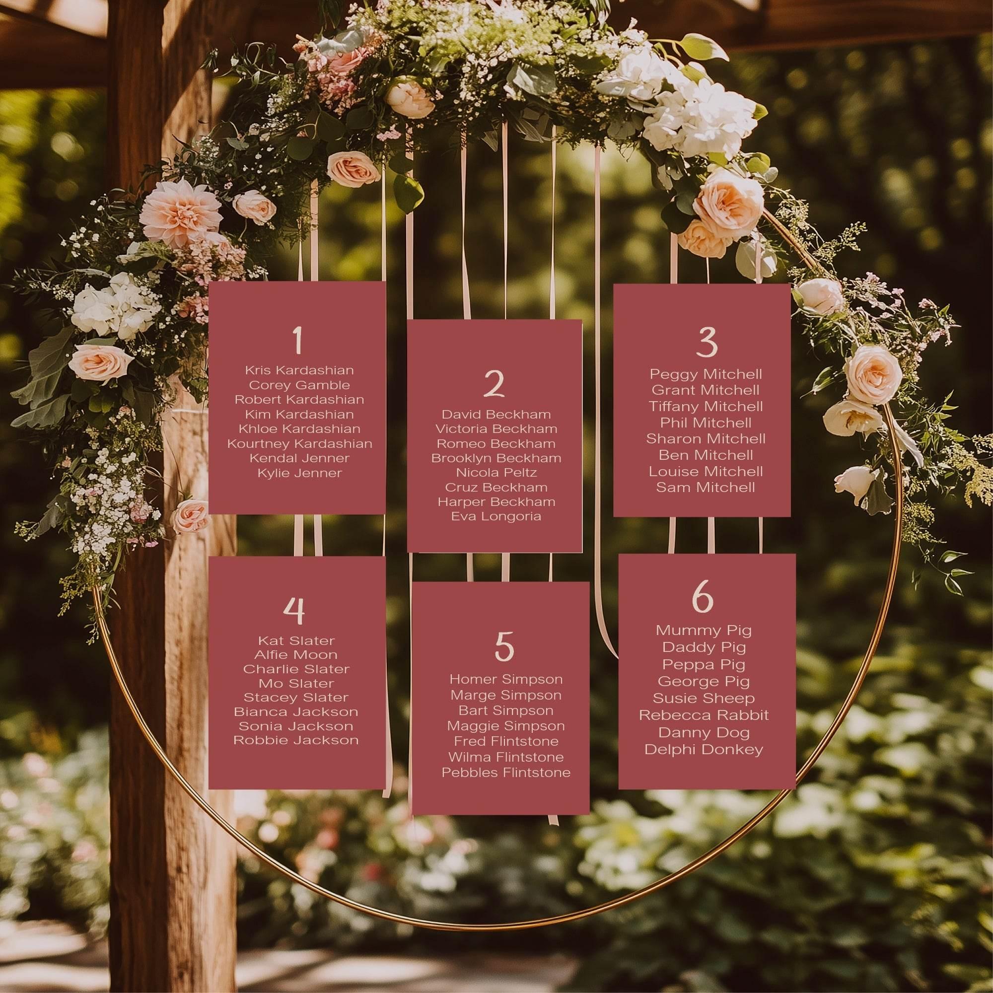 Rosewood Individual Table Plan Party Sign - Larosier Prints