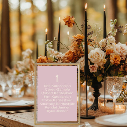 Dusky Pink  Individual Table Plan Party Sign
