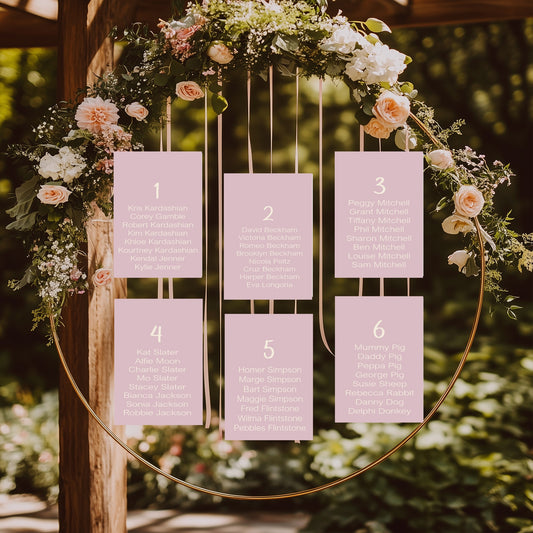 Dusky Pink  Individual Table Plan Party Sign