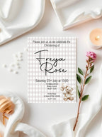 Checkered Bear Christening | Baptism Party Invitations & Envelopes | Pack of 10 - Larosier Prints