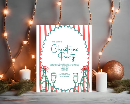 Wine Christmas Party Invitations & Envelopes | Pack of 10