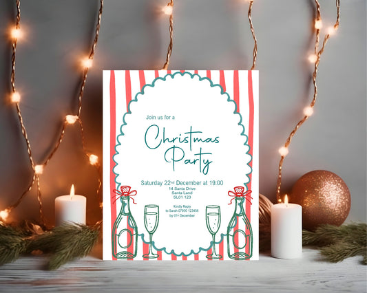 Wine Christmas Party Invitations & Envelopes | Pack of 10