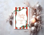 Red Stripe Christmas Party Invitations & Envelopes | Pack of 10 - Larosier Prints