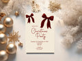 Red Velvet Bow Christmas Party Invitations & Envelopes | Pack of 10 - Larosier Prints