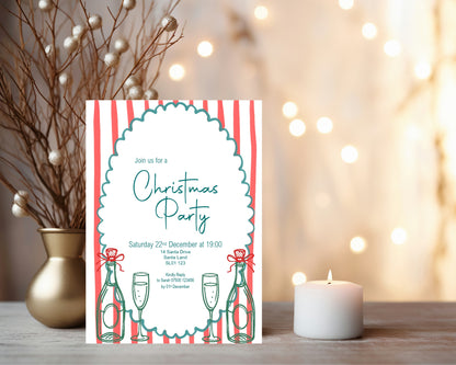 Wine Christmas Party Invitations & Envelopes | Pack of 10