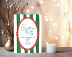 Green Stripe Christmas Party Invitations & Envelopes | Pack of 10 - Larosier Prints